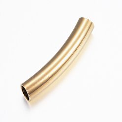 Real 24K Gold Plated 304 Stainless Steel Tube Beads, Curved Tube Noodle Beads, Curved Tube, Real 24K Gold Plated, 39.5x7x6.5mm, Hole: 5.5x6mm
