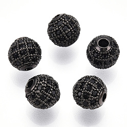 Gunmetal Rack Plating Brass Cubic Zirconia Beads, Long-Lasting Plated, Round, Gunmetal, 8x7mm, Hole: 2mm