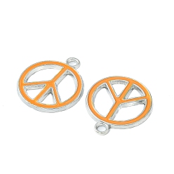 Orange Alloy Enamel Pendants, Lead Free and Cadmium Free, Peace Sign, Platinum Metal Color, Orange, 29x24.5x2mm, Hole: 3mm