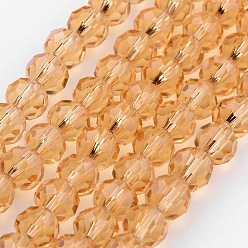 Bois Solide Perles en verre transparentes , imitation de cristal autrichien, à facettes (32 facettes), ronde, burlywood, 8mm, Trou: 1mm, Environ 70~72 pcs/chapelet, 20~21 pouce