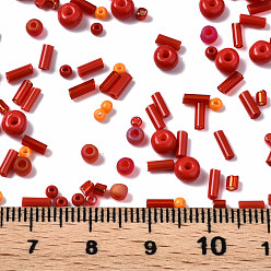 Rouge Perles de rocaille en verre, mixedstyle, formes mixtes, rouge, 1~7x2~4mm, Trou: 0.7~1mm, environ 450 g / livre