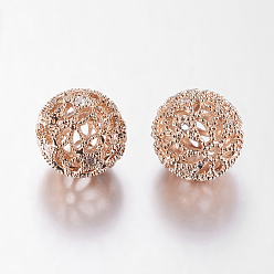 Rose Gold Brass Cubic Zirconia Beads, Round, Rose Gold, 12mm, Hole: 1mm