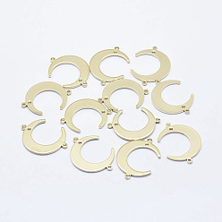 Real 18K Gold Plated Brass Links connectors, Long-Lasting Plated, Real 18K Gold Plated, Nickel Free, Moon, 22x16.5x1mm, Hole: 1.5mm