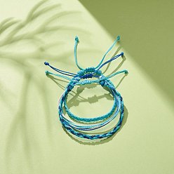 Темно-Голубой 3шт. 3 наборы браслетов из вощеного полиэстера, браслеты из многожильного шнура для женщин, глубокое синее небо, внутренний диаметр: 2-1/4~3-3/8 дюйм (5.7~8.6 см), 1 шт / стиль