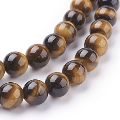 Tiger Eye Natural Tiger Eye Beads Strands, Round, 8mm, Hole: 1mm about 24pcs/strand, 8 inch