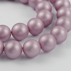 Flamingo Round Shell Pearl Bead Strands, Frosted, Flamingo, 6mm, Hole: 1mm, about 68pcs/strand, 15.7 inch