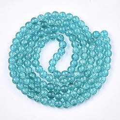 Dark Turquoise Crackle Glass Beads Strands, Round, Dark Turquoise, 6mm, Hole: 1.3~1.6mm, about 133pcs/strand, 31.4 inch
