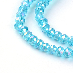 Bleu Ciel Foncé Perles en verre electroplate, de couleur plaquée ab , facettes rondelle, bleu profond du ciel, 3x2mm, Trou: 0.5mm, Environ 165~170 pcs/chapelet, 16.7 pouce