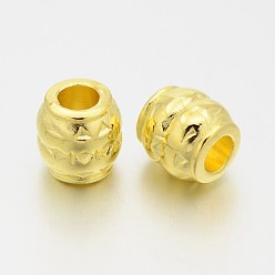 Golden Tibetan Style Alloy Large Hole Barrel Beads, Golden, Lead Free & Cadmium Free, 8x8mm, Hole: 3.5mm