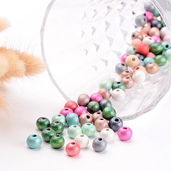 Mixed Color Round Natural Wood Beads, Dyed, Lead Free, Mixed Color, 7~8x8~9mm, Hole: 2~3mm, about 3000pcs/500g