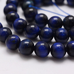 Dark Blue Natural Tiger Eye Bead Strands, Round, Dyed & Heated, Dark Blue, 8mm, Hole: 1.2mm, about 49pcs/strand, 14.9 inch~15.5 inch