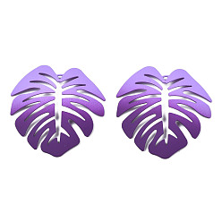 Фиолетовый Распыленные окрашенные железные подвески, тропический лист, фиолетовые, 46x44x4.5 мм, отверстие : 1.6 мм