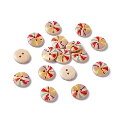 Colorful Lovely 2-hole Basic Sewing Button, Wooden Buttons, Colorful, about 15mm in diameter, 100pcs/bag