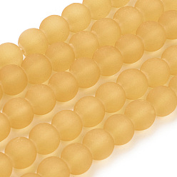 Goldenrod Transparent Glass Bead Strands, Frosted, Round, Goldenrod, 6mm, Hole: 1.3~1.6mm, about 140pcs/strand, 31.4 inch