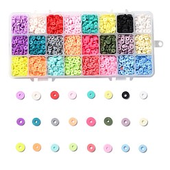 Mixed Color 240g 24 Colors Handmade Polymer Clay Beads, Heishi Beads, for DIY Jewelry Crafts Supplies, Disc/Flat Round
, Mixed Color, 6x1mm, Hole: 2mm, 10g/color