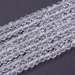 Clair Chapelets de perles en verre, à facettes (32 facettes), ronde, clair, 4mm, Trou: 1mm, Environ 98 pcs/chapelet, 13.7 pouce