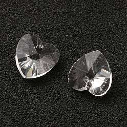 Clear Romantic Valentines Ideas Glass Charms, Faceted Heart Pendants, Clear, 10x10x5mm, Hole: 1mm