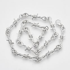 Platinum Alloy Barb Wire Necklaces, with Lobster Claw Clasp, Platinum, 18.8 inch(48cm)