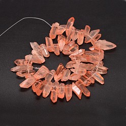 Dark Salmon Natural Quartz Crystal Beads Strands, Nuggets, Tusk Shape, Dyed, Dark Salmon, 6~9x18~26mm, Hole: 1mm about 46pcs/strand, 16 inch