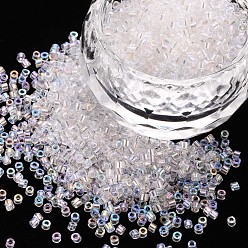 Clair Perles cylindriques en verre, Perles de rocaille, couleurs transparentes arc, trou rond, clair, 1.5~2x1~2mm, Trou: 0.8mm, environ 8000 pcs / sachet , à propos de 1 livre/sac
