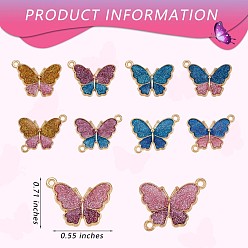 Colorful 20Pcs Butterfly Alloy Enamel Pendants & Links Connectors, with Glitter Powder, for Jewelry Necklace Bracelet Earring Bracelet Handmade Making, Colorful, 14x18mm