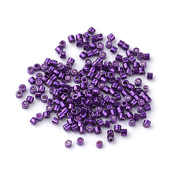 Dark Violet Electroplate Cylinder Seed Beads, Uniform Size, Metallic Colours, Dark Violet, 1~1.5x1.5~2mm, Hole: 0.5mm, about 50g/bag, about 5000pcs/bag