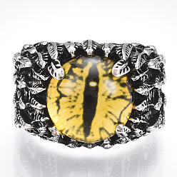 Jaune Bagues en alliage de verre, anneaux large bande, oeil de dragon, argent antique, jaune, taille 10, 20mm