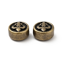 Antique Bronze 304 Stainless Steel Beads, Flat Round with Fleur De Lis, Antique Bronze, 10x6mm, Hole: 1.6mm