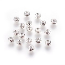 Silver Tibetan Style Spacer Beads, Cadmium Free & Nickel Free & Lead Free, Rondelle, Silver, 6x4mm, Hole: 2mm