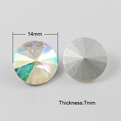 Crystal AB Glass Pointed Back Rhinestone, Rivoli Rhinestone, Back Plated, Faceted Cone, Crystal AB, 14x7mm