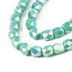 Medium Sea Green Electroplate Glass Beads Strands, AB Color Plated, Faceted, Column, Medium Sea Green, 5.5x5mm, Hole: 1.2mm, about 99pcs/strand, 21.85 inch(55.5cm)