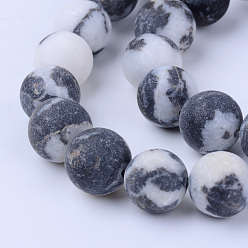 Zebra Jasper Natural Zebra Jasper Beads Strands, Frosted, Round, 10~10.5mm, Hole: 1.2mm, about 37~40pcs/strand, 14.9~15.1 inch(38~38.5cm)