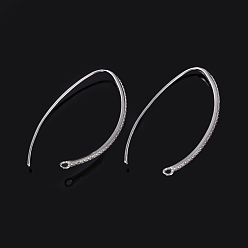 Clear 925 Sterling Silver Micro Pave Cubic Zirconia Earring Hooks, with 925 Stamp, Clear, 36.5x18x1.5mm, Hole: 1mm, 19 Gauge, Pin: 0.9mm
