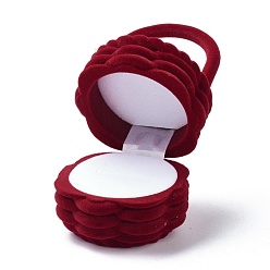 Dark Red Velvet Ring Boxes, with Plastic and Ribbon, Flower Basket, Dark Red, 5.8x6cm