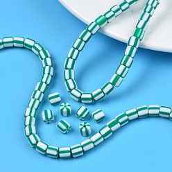 Light Sea Green Handmade Polymer Clay Bead Strands, Column, Light Sea Green, 6x6mm, Hole: 1.5mm, about 63pcs/strand, 15.55 inch~15.94 inch(39.5~40.5cm)