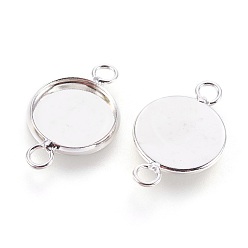 Silver Brass Cabochon Connector Settings, Plain Edge Bezel Cups, Flat Round, Silver, Tray: 12mm, 22x14x2mm, Hole: 2mm
