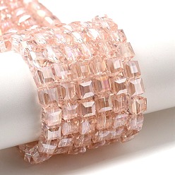 Pink Electroplate Glass Beads Strands, AB Color Plated, Faceted, Cube, Pink, 6x6x6mm, Hole: 1mm