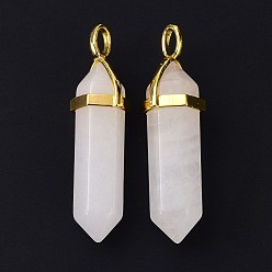 White Jade Natural White Jade Pointed Pendants, with Random Brass Pendant Hexagon Bead Cap Bails, Golden, Bullet, 38.5~40x12~12.5x10~11mm, Hole: 3x4.5mm