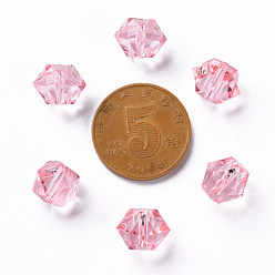 Pink Transparent Acrylic Beads, Faceted, Polygon, Pink, 8x10x9mm, Hole: 1.6mm, about 1300pcs/500g