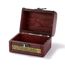 Corail Boite a bijoux vintage en bois, coffres au trésor décoratifs en cuir pu, avec poignée de transport et loquet, rectangle avec motif de carte, corail, 11.9x9.05x9 cm
