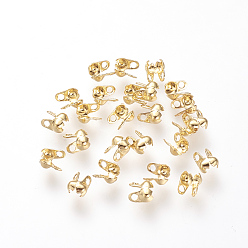 Golden Brass Bead Tips, Calotte Ends, Clamshell Knot Cover, Golden, 4x2.5mm, Hole: 1mm, Inner Diameter: 1.28mm, Fit for 1mm or 1.2mm ball chain