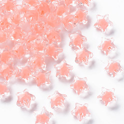 Salmon Transparent Acrylic Beads, Bead in Bead, Faceted, Star, Salmon, 10.5x11x7mm, Hole: 2mm, about 1280pcs/500g