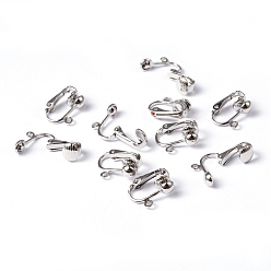 Platinum Iron Clip-on Earring Findings, for non-pierced ears, Platinum Color, Nickel Free, about 13.5mm wide, 15.5mm long, 7mm thick, hole: about 2mm