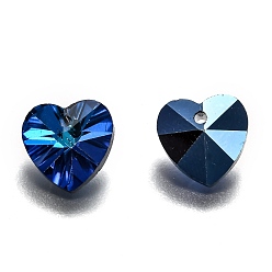 Blue Romantic Valentines Ideas Glass Charms, Faceted Heart Pendants, Blue, 10x10x5mm, Hole: 1mm