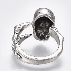 Античное Серебро Сплав манжеты кольца пальцев, широкая полоса кольца, череп, античное серебро, Размер 9, 19 мм