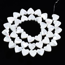 White Natural Trochid Shell/Trochus Shell Beads Strands, Bleach, Heart, White, 10x10x3mm, Hole: 0.8mm, about 39~41pcs/strand, 15.55 inch~16.34 inch(39.5~41.5cm)