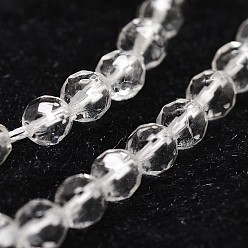 Quartz Crystal Natural Quartz Crystal Beads Strands, Rock Crystal Beads, Faceted, Round, 4mm, Hole: 1mm, about 96pcs/strand, 14.9 inch~15.1 inch