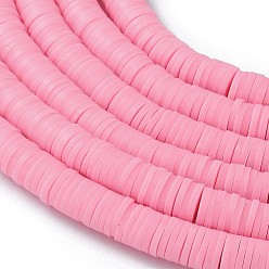 Flamingo Eco-Friendly Handmade Polymer Clay Beads, Disc/Flat Round, Heishi Beads, Flamingo, 3x1mm, Hole: 1mm, about 380~400pcs/strand, 17.7 inch