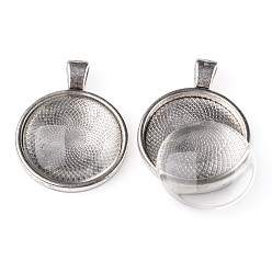 Antique Silver 25mm Transparent Clear Domed Glass Cabochon Cover for Alloy Photo Pendant Making, Antique Silver, Pendants: 36x28x3mm, Hole: 4mm, Glass: 25x7.4mm