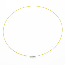 Jaune Fil d'acier inoxydable collier cordon bricolage fabrication de bijoux, avec du laiton fermoir à vis, jaune, 17.5 poucesx1mm, diamètre: 14.5 cm